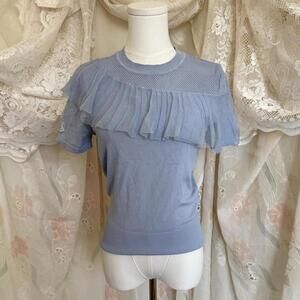 Korean short sleeve knit top with tulle ruffle Sz. XS/S